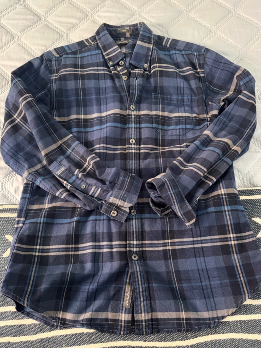 Eddie Bauer Navy Flannel Button-Down Shirt